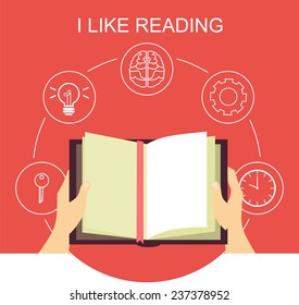 I like to read the concept icons Located around books that keep human hands
