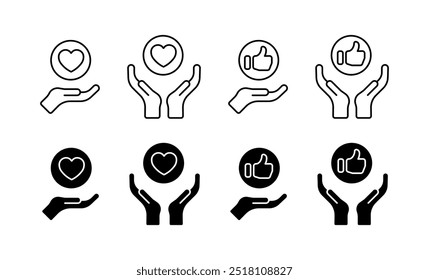 Like set icons. Linear and silhouette style. Vector icons.