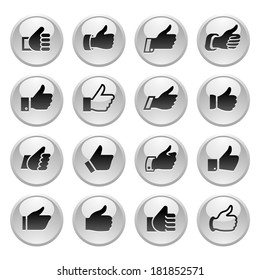 Like, set icons on round gray button. Vector illustration