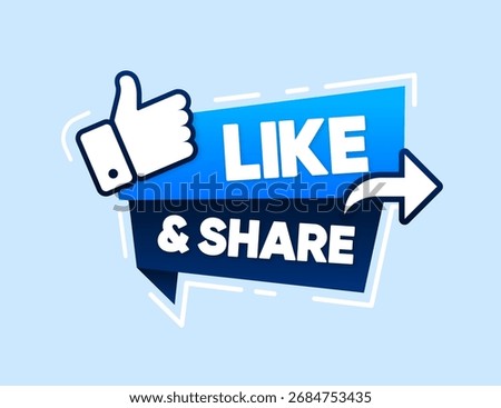 Like and Share banner. The thumbs up. Social media concept. Button Icon of Social Media. Vector illustration.