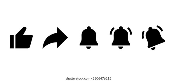 Like, share, and bell icon vector. Elements to promote Youtube channel subscriptions