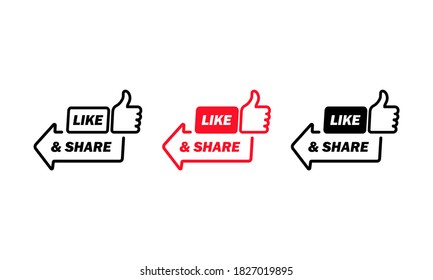 Like and share button set. Social media users. Vector EPS 10. Isolated on white background