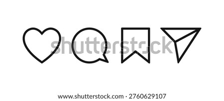 Like Share Comment and Bookmark Social Media Icon Set. Vector illustration