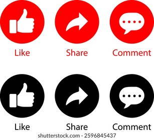 Like Share Comment icons logos with red color and black color