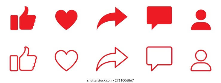 Como, compartilhar, comentar e salvar conjunto de ícones. Polegar para cima e símbolo de estrela. Ícones de linha sólida do botão de reação de mídia social button.Like compartilhar comentário e salvar botão. Conjunto de ícones da interface de usuário da rede social da Web