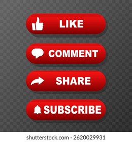 Como, compartilhar, comentar, inscrever e compartilhar ícone de botão Ilustração de vetor.