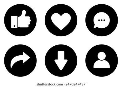 like, share, follow, chat, person, download, social media icons set