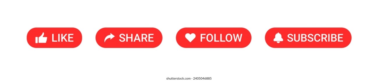 Like, share, follow, subscribe button icon. Video symbol. Social media app. Online bar click. Application interface. Vector illustration.