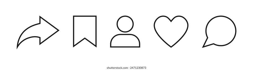 Like, share icon set. Comment and save. Social network icons.Vector illustration.