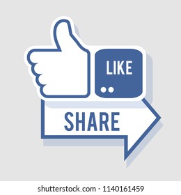 Like and share icon. Social symbol in flat style with shadow. Vector Illustration, eps 10