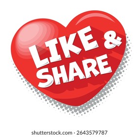 Like and Share icon for web channel or social media. Vector red heart on transparent background
