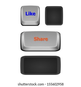 Like and share keyboard buttons on white background, stock vector