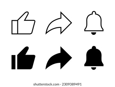 Like, share, and notification bell icon vector. Elements to promote video channel subscriptions