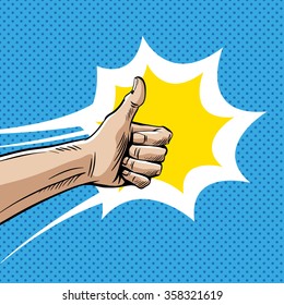 Like Sign Gesture Thumb Isolated Comic Book Pop Art, Vector Illustration