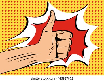 Like sign gesture thumb isolated comic book pop art, vector illustration