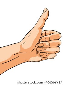 Like sign gesture. Vector hand in pop art comic style. Illustration isolated