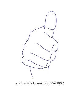 Like sign. Hand gesture contour vector sketch illustration. Thumb up