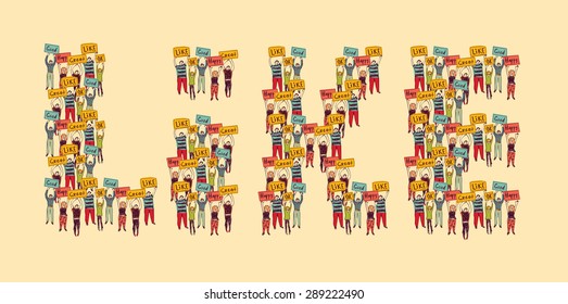 Like sign happy team group people
Big team of young unrecognizable happy people.  Color vector illustration.