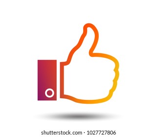 Like sign icon. Thumb up sign. Hand finger up symbol. Blurred gradient design element. Vivid graphic flat icon. Vector