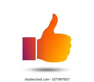 Like sign icon. Thumb up sign. Hand finger up symbol. Blurred gradient design element. Vivid graphic flat icon. Vector