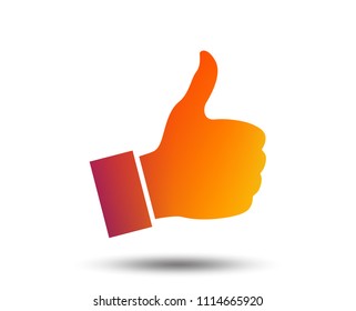 Like sign icon. Thumb up sign. Hand finger up symbol. Blurred gradient design element. Vivid graphic flat icon. Vector