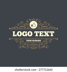 Like sign icon. Thumb up sign. Hand finger up symbol. Flourishes calligraphic ornament. Vector