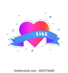 Like sign with ribbon. Element for graphic design - blog, social media, banner, poster, flyer, card, tag.  Vector illustration.