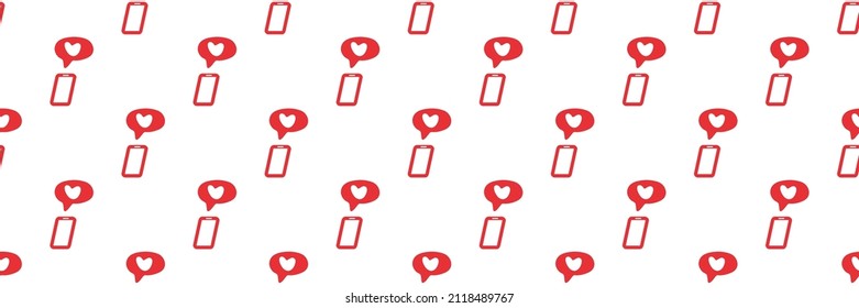 like sign seamless pattern. Seamless pattern with social media hand drawn likes. online dating pattern. Speech bubbles for social networks background. blogger. horizontal banner