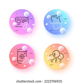 Like, Smartphone waterproof and Seo phone minimal line icons. 3d spheres or balls buttons. Internet warning icons. For web, application, printing. Social media likes, Phone, Search engine. Vector