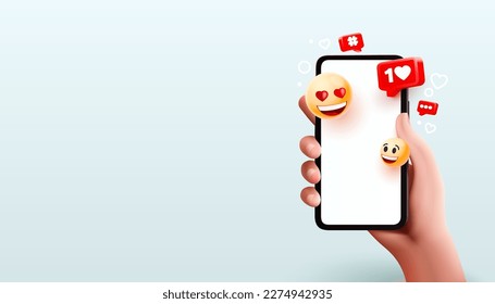 I like social media for people to communicate, Smartphone mobile screen emoji icons. Vector illustration