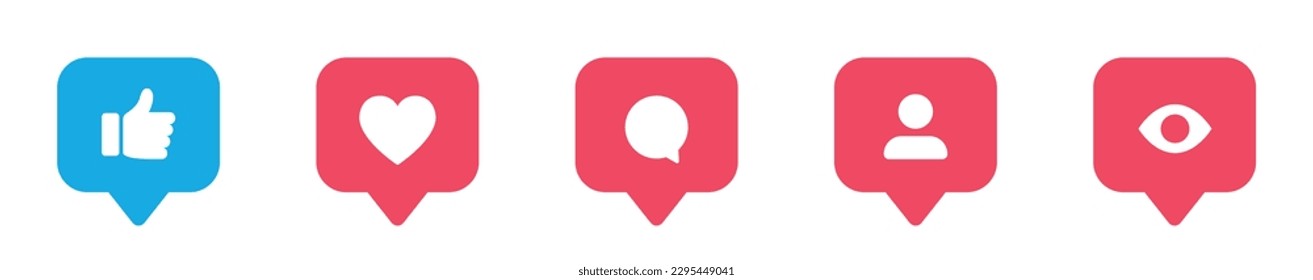 Like social network icons. Like, thumb up and heart collection. Buton for social media. Follower notification symbol.
