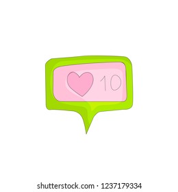 Like in Social Networks, like and heart icons for social media, cartoon fun vector illustration. Heart , like and comment icon, cartooning style, cute pink and green colors