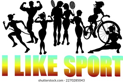 I like sport All the colors of the rainbow. Red, orange, yellow, green, blue, indigo, violet. Silhouette Gradient.