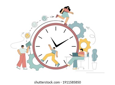 Like A Squirrel In A Wheel. Work Under Conditions Of Increased Stress And Pressure From The Boss. Time Management On The Road To Success. Vector Illustration