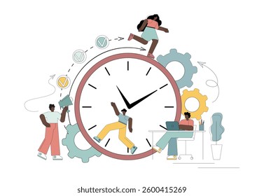 Like a squirrel in a wheel. Work under conditions of increased stress and pressure from the boss. Time management on the road to success. Vector illustration