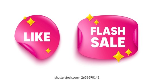 Like sticker tag. Flash offer paper price banner. Like tag. Social media message. Favorite or Awesome notification. Discount sticker with 3d glitter. Vector