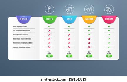 Like, Student and Customer satisfaction icons simple set. Comparison table. Presentation board sign. Star rating, Graduation cap, Happy smile chart. Growth chart. People set. Pricing plan. Vector
