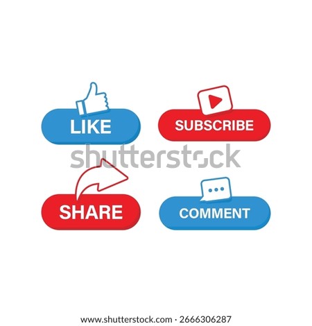 Like, Subscribe, Comment, and Share Button Icon Vector Illustration. Social Media Button Concept Design