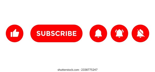Like, subscribe, and notification bell icon vector. Streaming video channel subscription elements