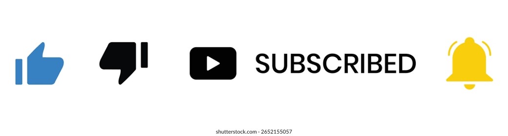 Como, inscrever-se e ícone de sino de notificação vetor. botão de assinatura do youtube com ícone como e símbolo de alarme de sino de notificação, Inscrever-se com ícone de sino. Ilustração vetorial. 
