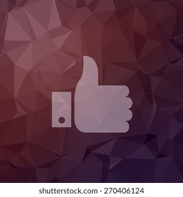 Like symbol icon in flat style for web and mobile, modern minimalistic flat design. Vector white icon on abstract polygonal background
