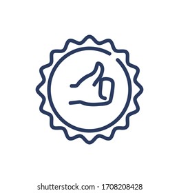 Wie Symbol auf Medal Dünne Linie Symbol. Award, Hand, Daumen Sie sich einzelne Umrisszeichen. Kundenzufriedenheit oder Erfolgskonzept. Vektorillustration-Symbolelement für Webdesign und Apps