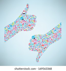Like symbol and thumb down icon social network