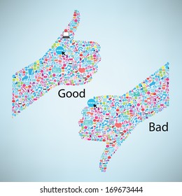 Like symbol and thumb down icon social network