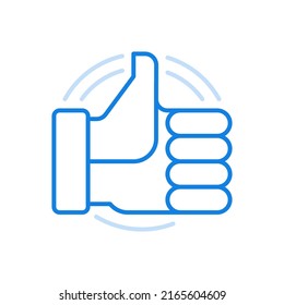 Like symbol vector line icon. Social media and web endorsement. Hand with raised thumb. Public networking opinion with super gesture and good communication. Confirmation of received data.