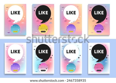 Like tag. Poster frame with quote. Social media message. Favorite or Awesome notification. Like flyer message with comma. Gradient blur background posters. Vector