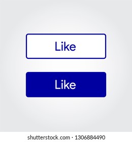 Like text button. Icon for social media, blog, vlog, web, banner. Facebook blue word sign. Web ui element. Vector illustration.