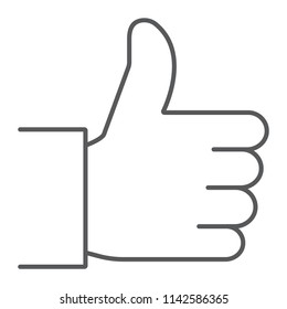 Like thin line icon, thubms up and social media, hand sign, vector graphics, a linear pattern on a white background, eps 10.