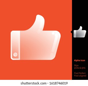 like thumb alpha icon - vector illustrations for branding, web design, presentation, logo, banners. Transparent gradient icon on random background, pixel-aligned on 96x96 pixel.