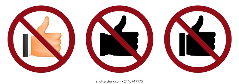 like thumb up ban prohibit icon. Not allowed thumb up crossed circle